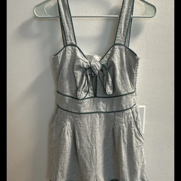 Caroline Constas Green-Trim Striped Cotton Romper - Picture 9 of 14